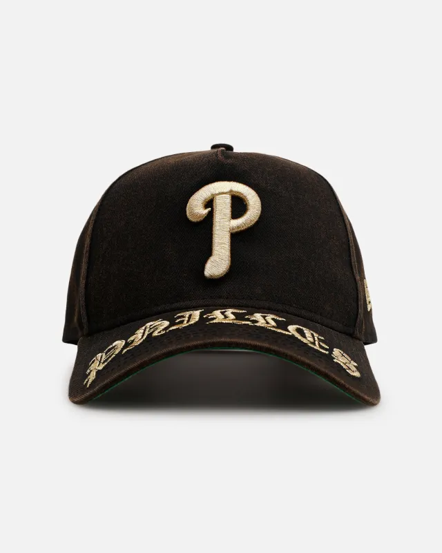 New Era Philadelphia Phillies 'Washed Black Gothic Script' 9FORTY A-Frame Snapback Black sold by Culture Kings