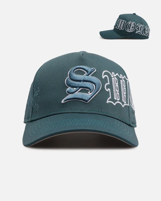Sworn To Us Outlined Poetry Snapback Dark Teal sold by Culture Kings