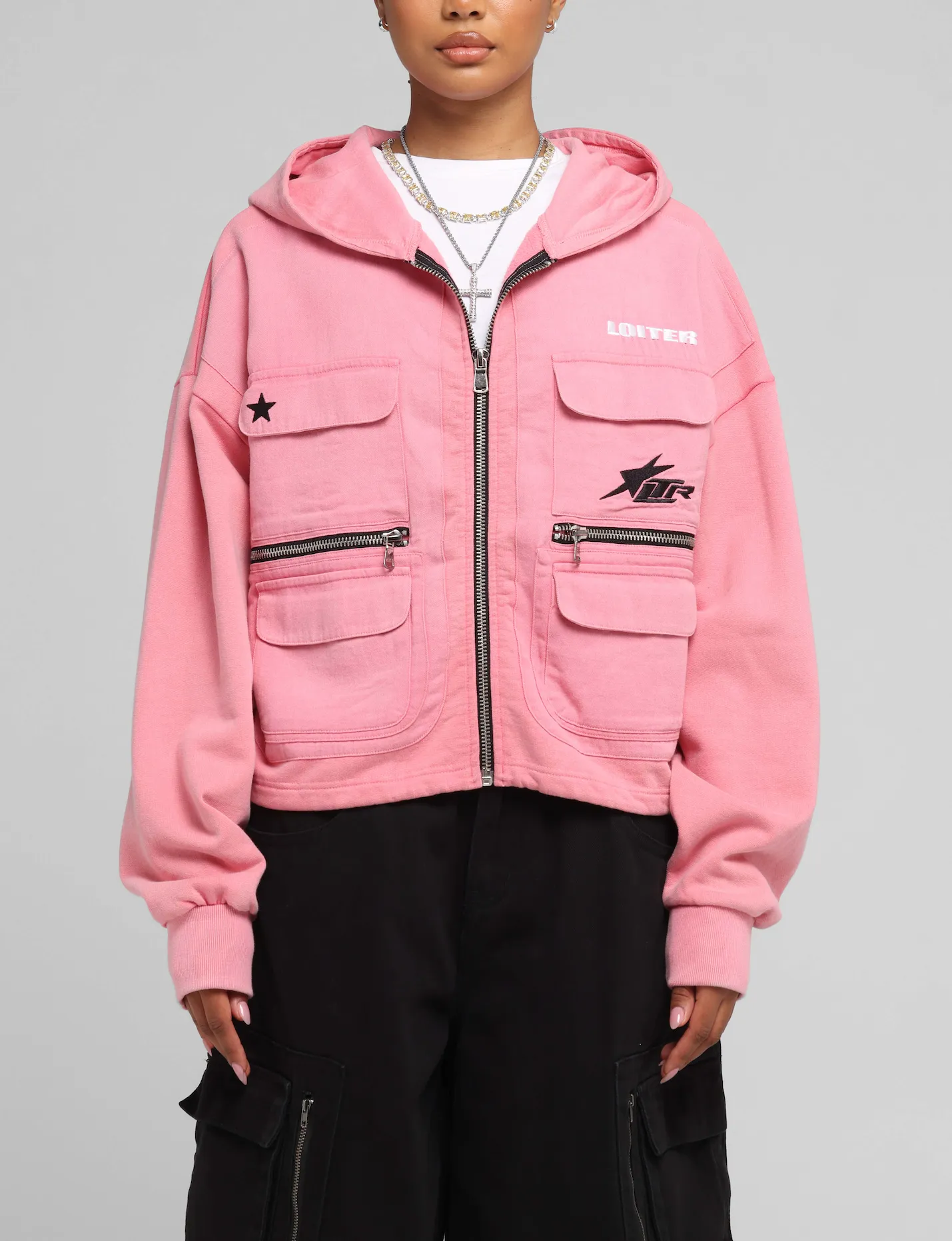 Loiter Women's Utility Cropped Hoodie Pink sold by Culture Kings