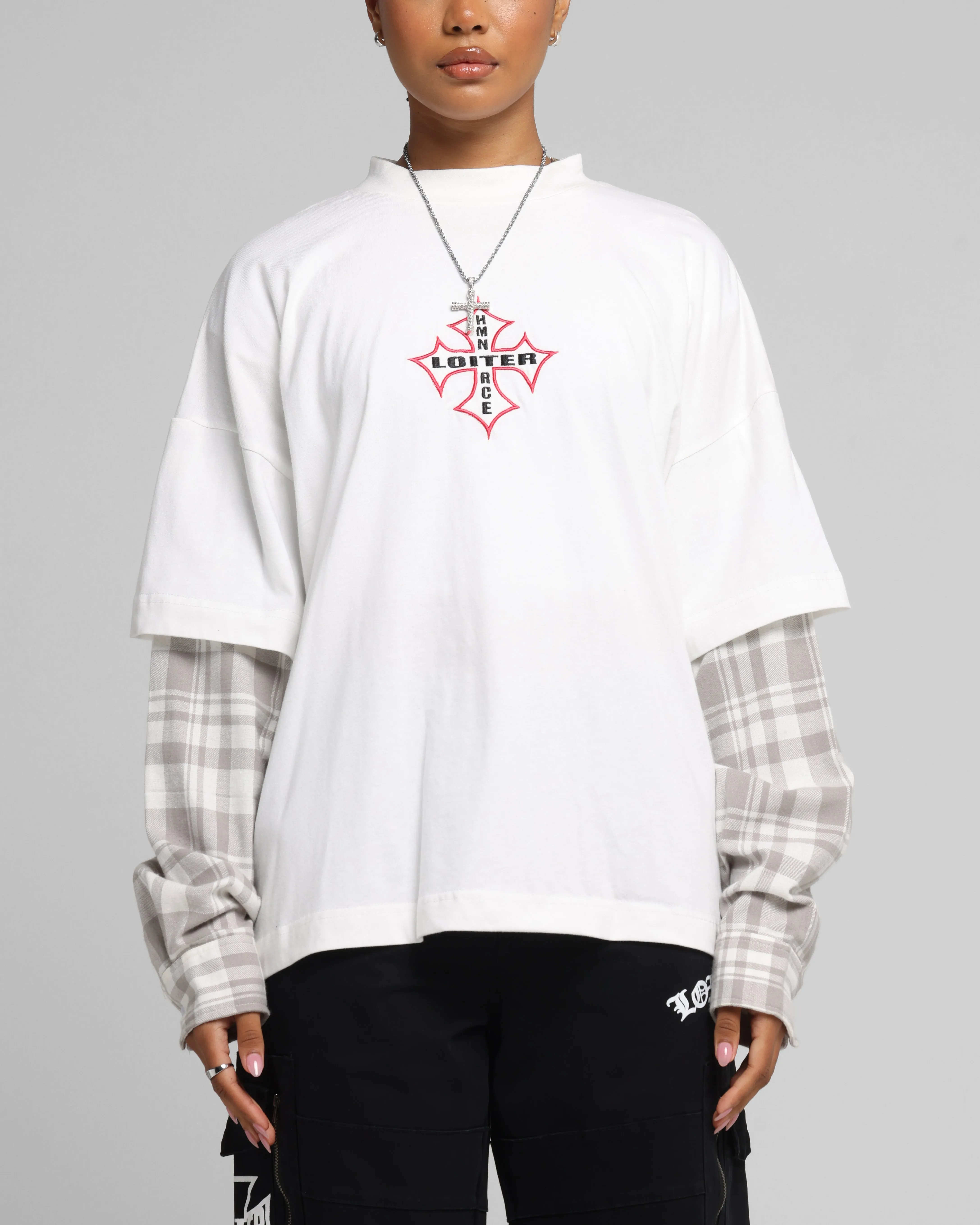 Loiter Layered Flannel T-Shirt Cream sold by Culture Kings