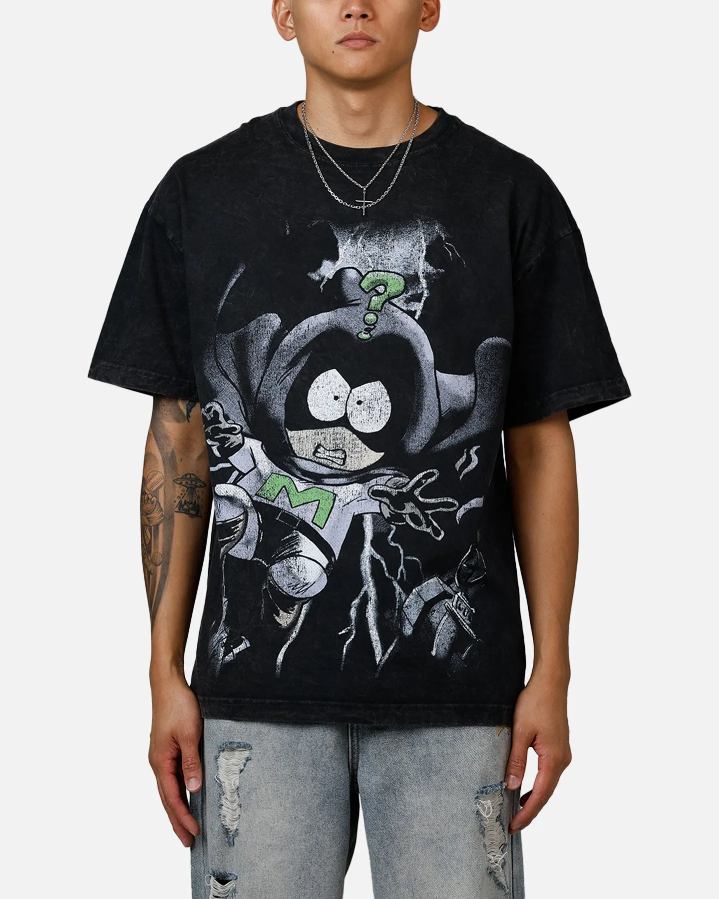 73 Studio x South Park Mysterion Heavyweight T-Shirt Black Acidwash sold by Culture Kings