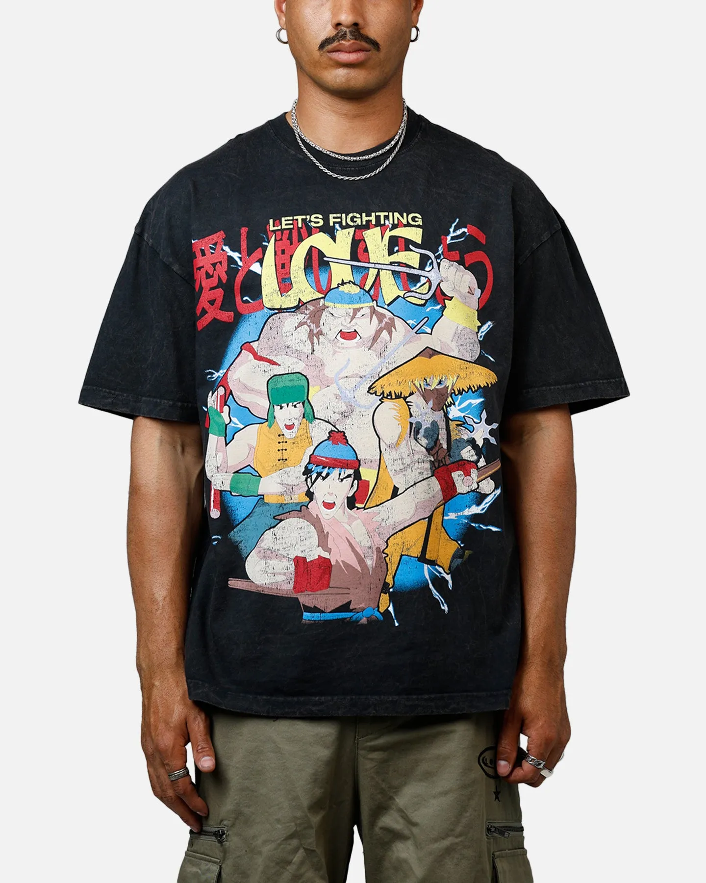 73Studio x South Park Lets Fighting Love Heavyweight T-Shirt Black Acidwash sold by Culture Kings