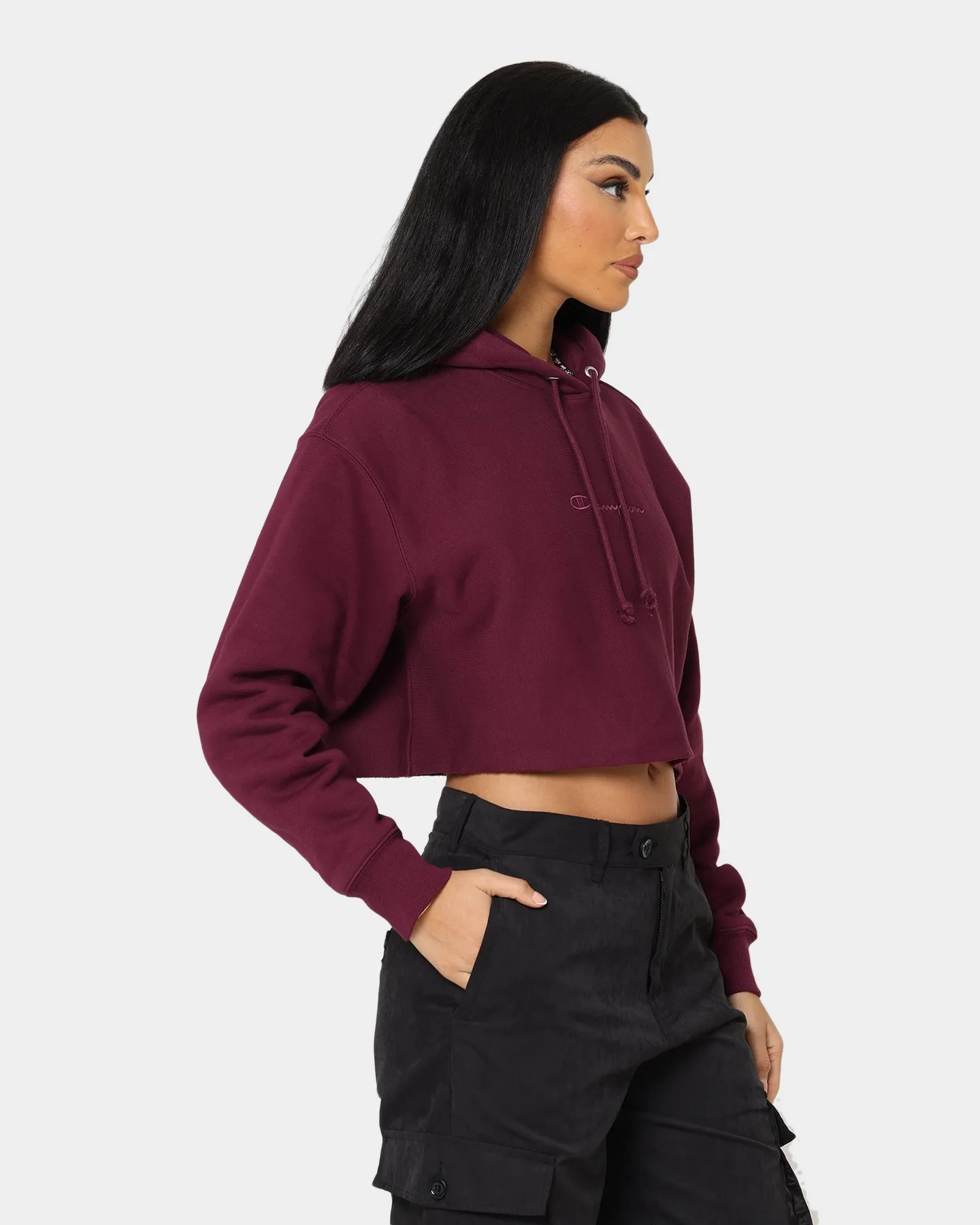 Champion Women's Reverse Weave Tonal Crop Hoodie Dark Berry Purple sold by Culture Kings product image thumbnail 5