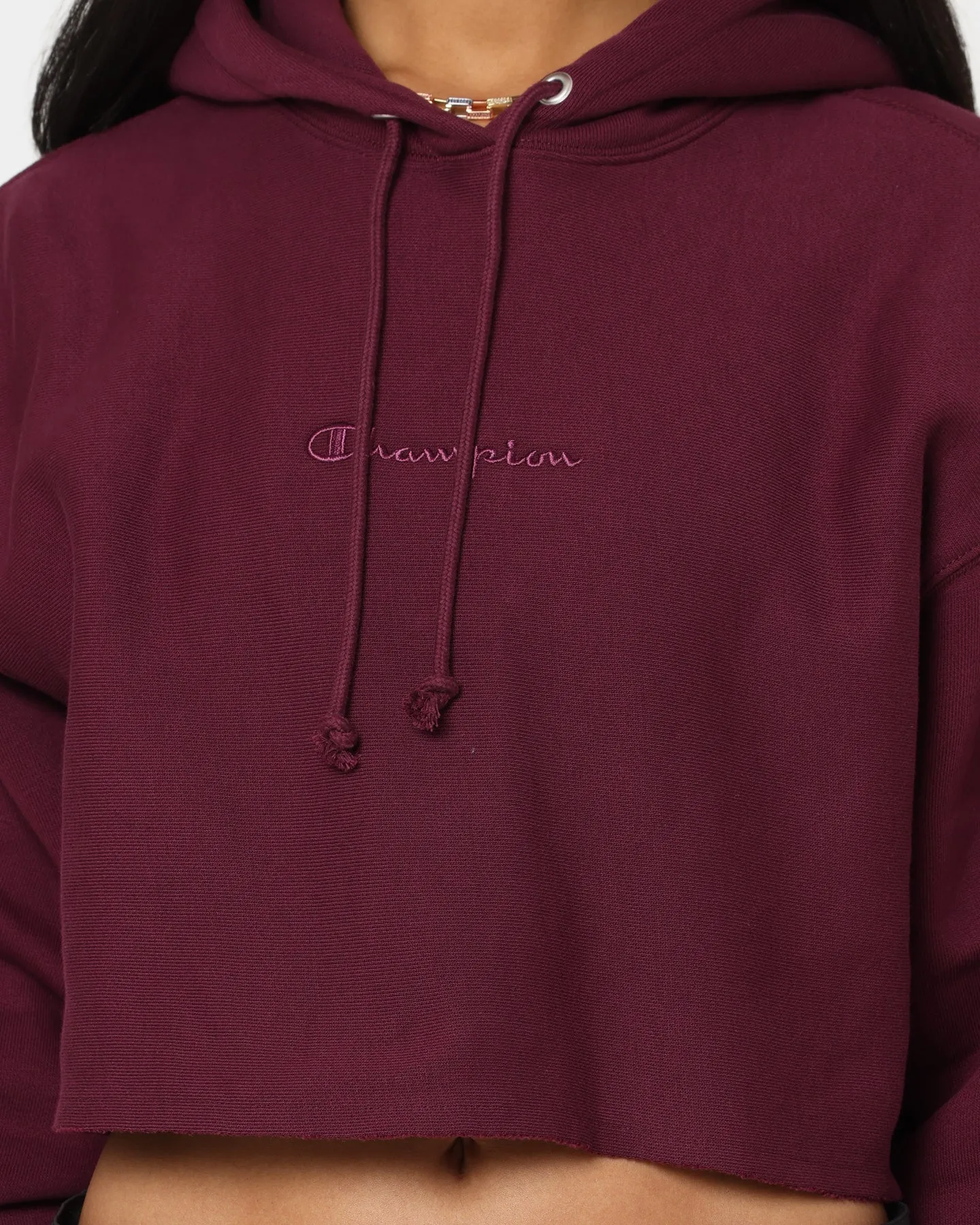 Champion Women's Reverse Weave Tonal Crop Hoodie Dark Berry Purple sold by Culture Kings product image thumbnail 3