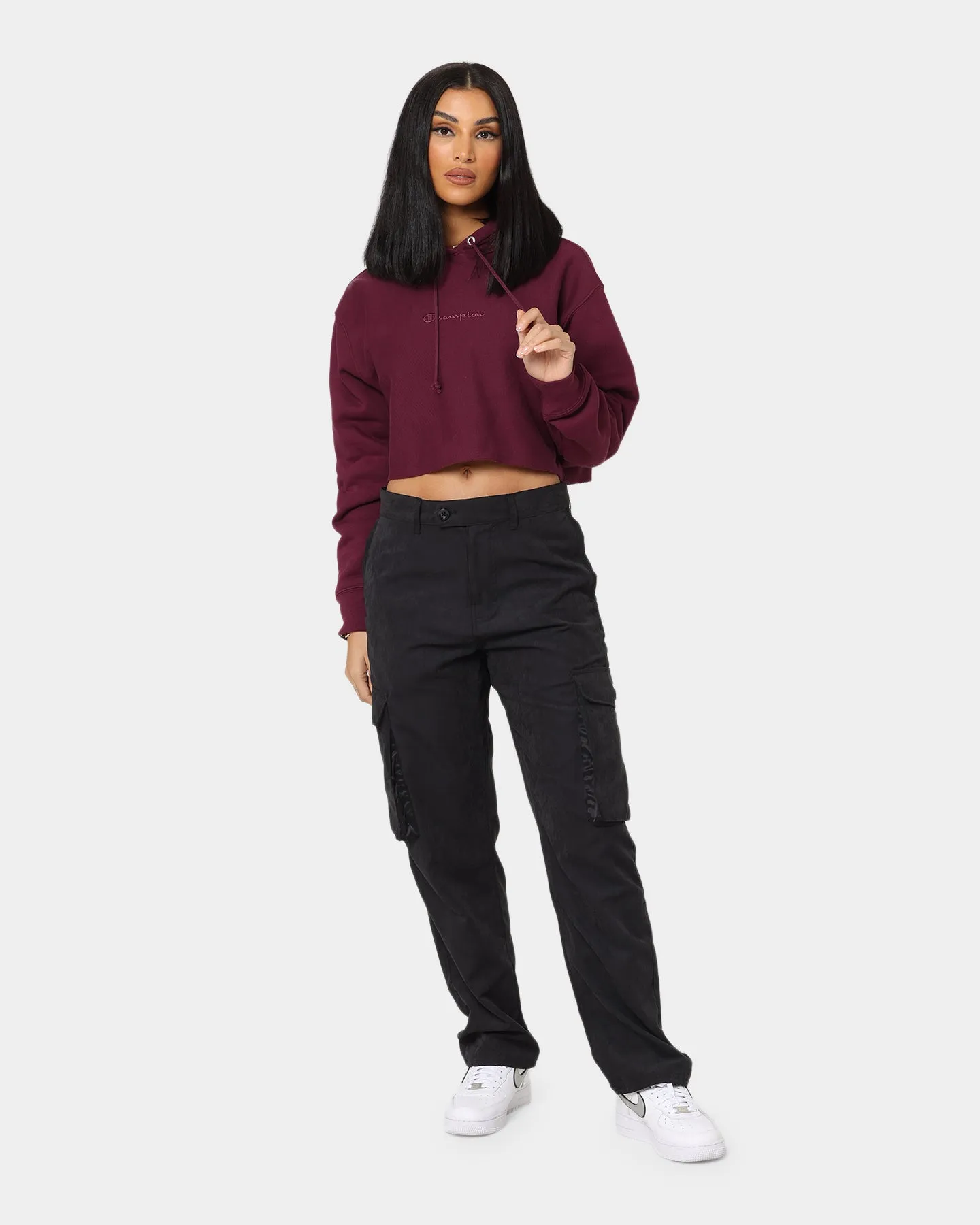 Champion Women's Reverse Weave Tonal Crop Hoodie Dark Berry Purple sold by Culture Kings product image thumbnail 2