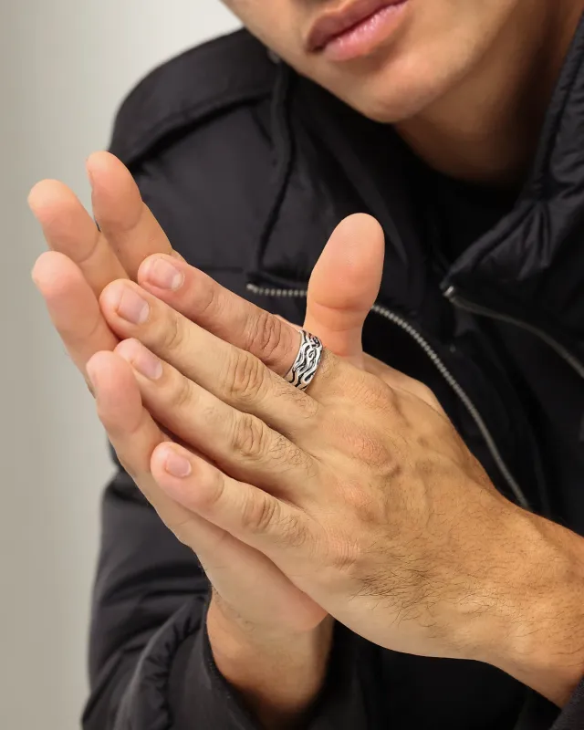 Wild For The Weekend Fire Band Ring (Large) Silver sold by Culture Kings
