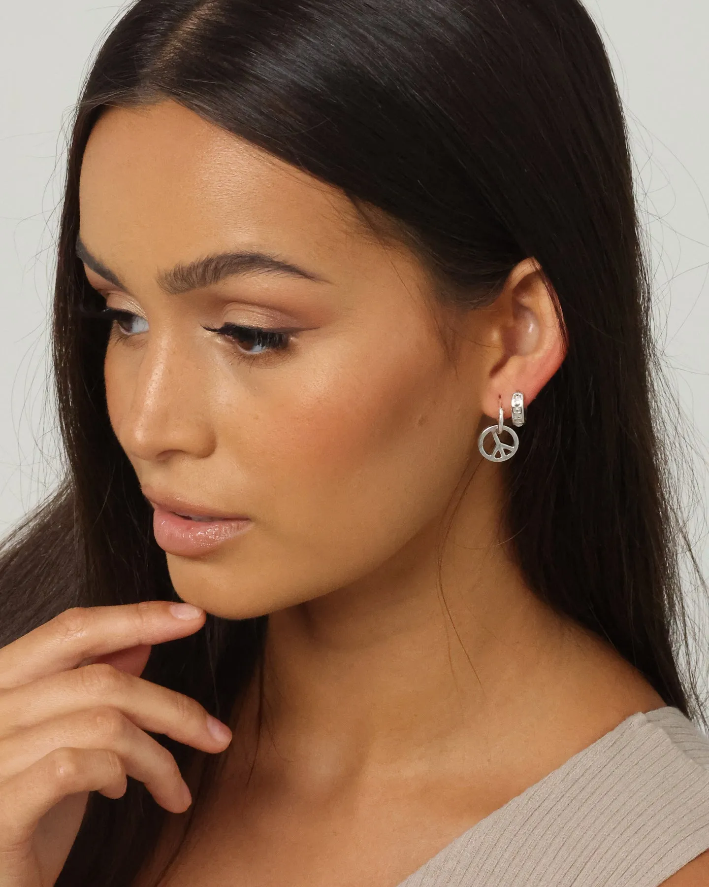 Wild For The Weekend Peace Drop Hoop Earrings Silver sold by Culture Kings product image thumbnail 3