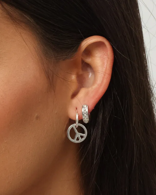 Wild For The Weekend Peace Drop Hoop Earrings Silver sold by Culture Kings