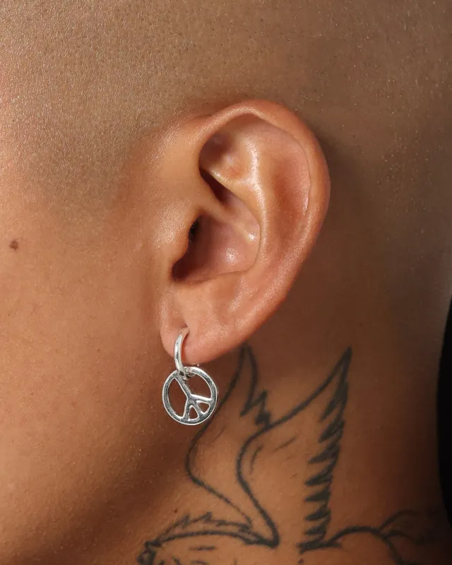 Wild For The Weekend Peace Drop Hoop Earrings Silver sold by Culture Kings