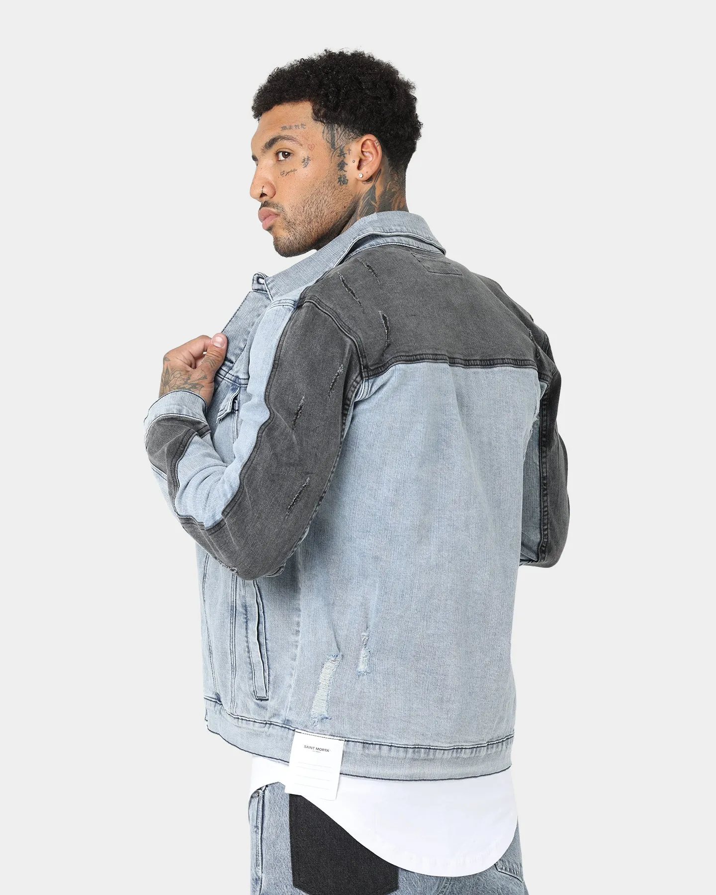 Saint Morta Patchwork Denim Jacket Light Blue/Black sold by Culture Kings product image thumbnail 5