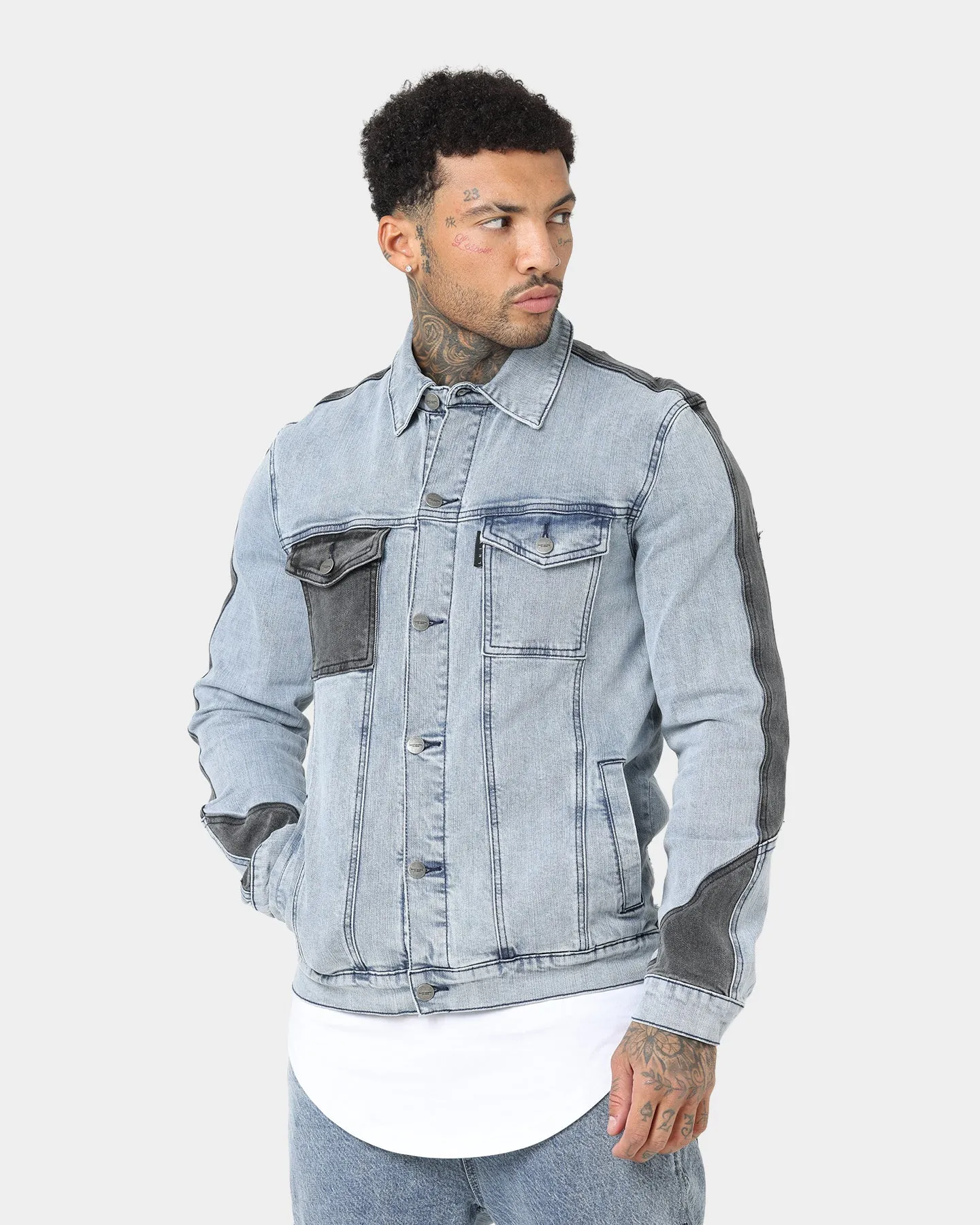 Saint Morta Patchwork Denim Jacket Light Blue/Black sold by Culture Kings