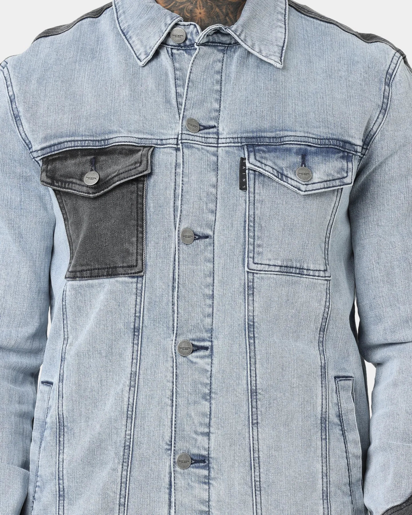 Saint Morta Patchwork Denim Jacket Light Blue/Black sold by Culture Kings product image thumbnail 3