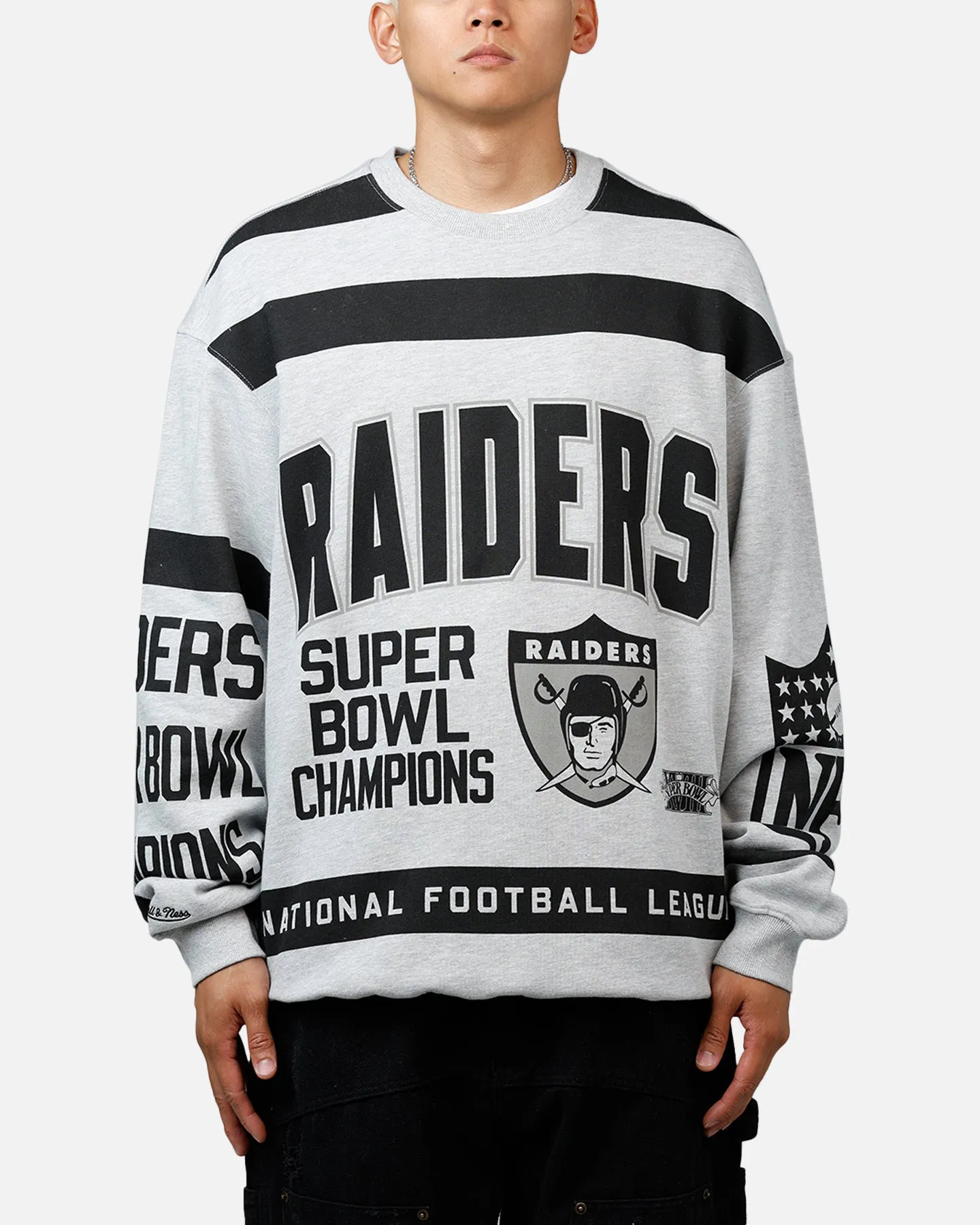 Mitchell & Ness Las Vegas Raiders Letterform Crewneck Grey Marle/Official Team Color sold by Culture Kings