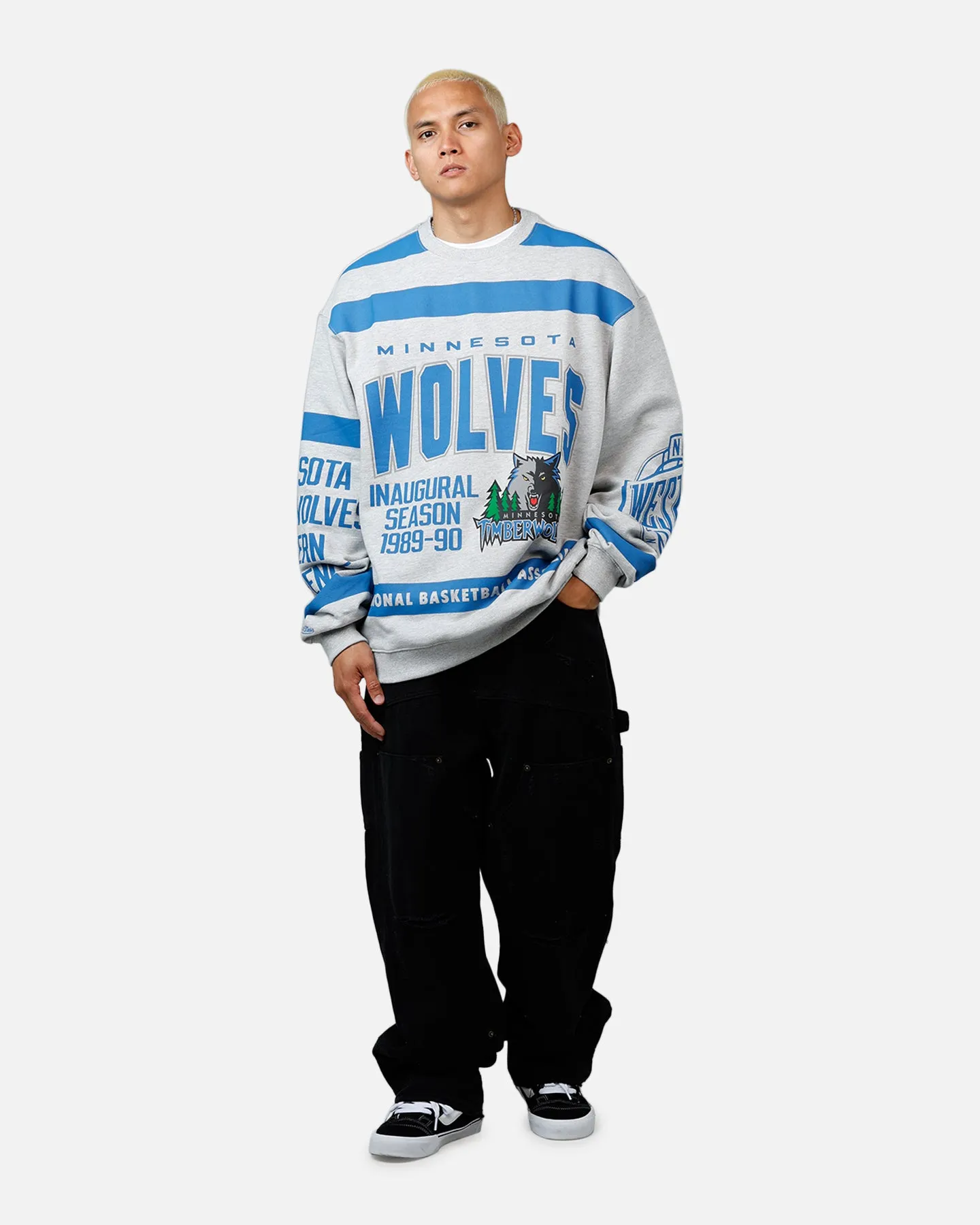 Mitchell & Ness Minnesota Timberwolves Letterform Crewneck Grey Marle/Official Team Color sold by Culture Kings product image thumbnail 3