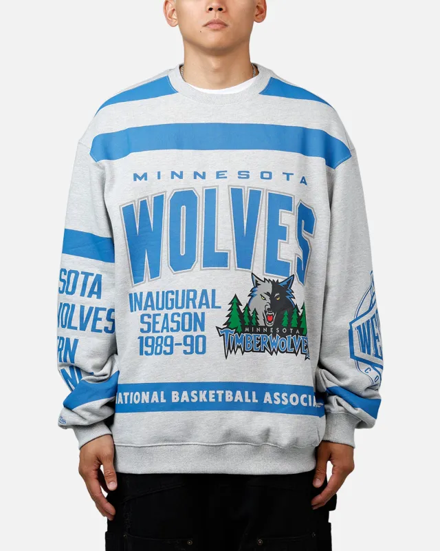 Mitchell & Ness Minnesota Timberwolves Letterform Crewneck Grey Marle/Official Team Color sold by Culture Kings