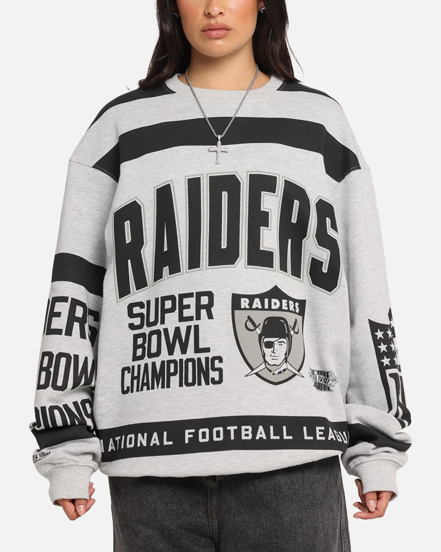 Mitchell & Ness Las Vegas Raiders Letterform Crewneck Grey Marle/Official Team Color sold by Culture Kings