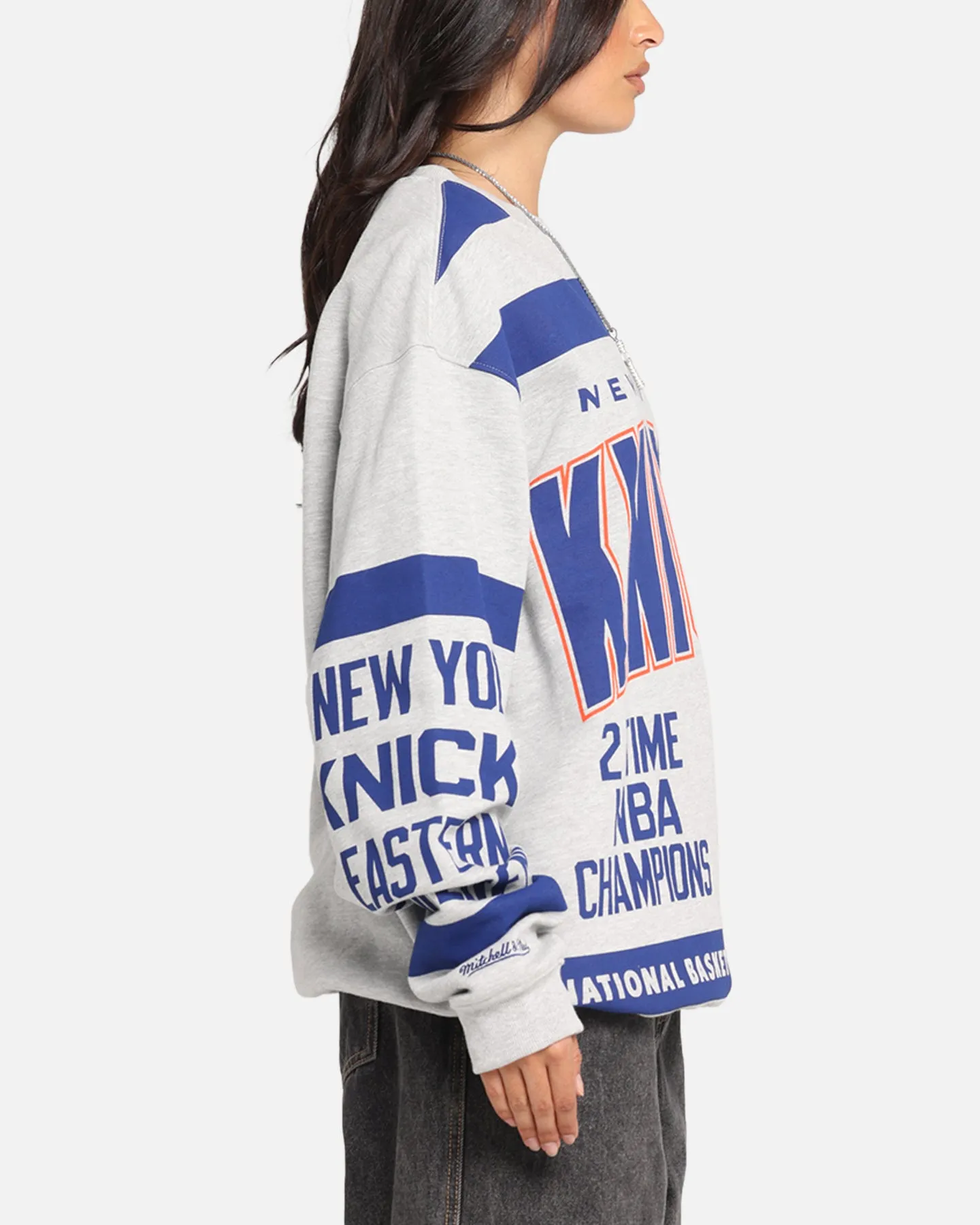 Mitchell & Ness New York Knicks Letterform Crewneck Grey Marle/Official Team Color sold by Culture Kings product image thumbnail 4