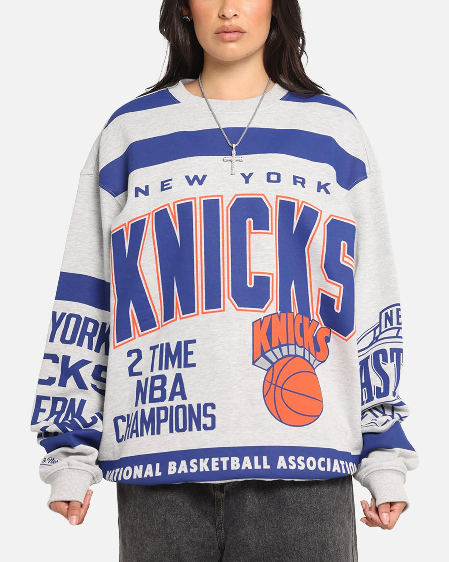 Mitchell & Ness New York Knicks Letterform Crewneck Grey Marle/Official Team Color sold by Culture Kings