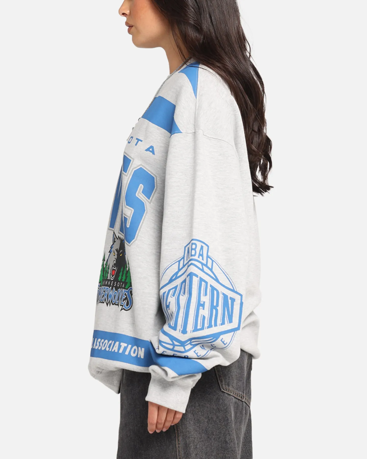 Mitchell & Ness Minnesota Timberwolves Letterform Crewneck Grey Marle/Official Team Color sold by Culture Kings product image thumbnail 5