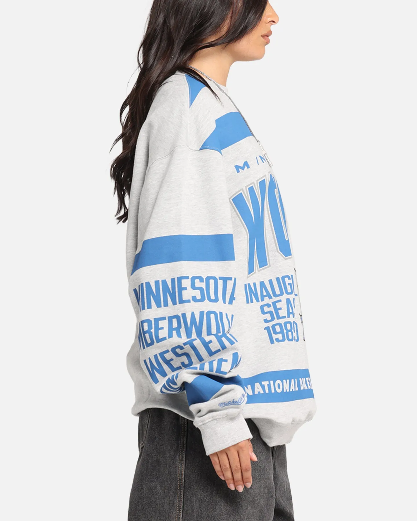 Mitchell & Ness Minnesota Timberwolves Letterform Crewneck Grey Marle/Official Team Color sold by Culture Kings product image thumbnail 4