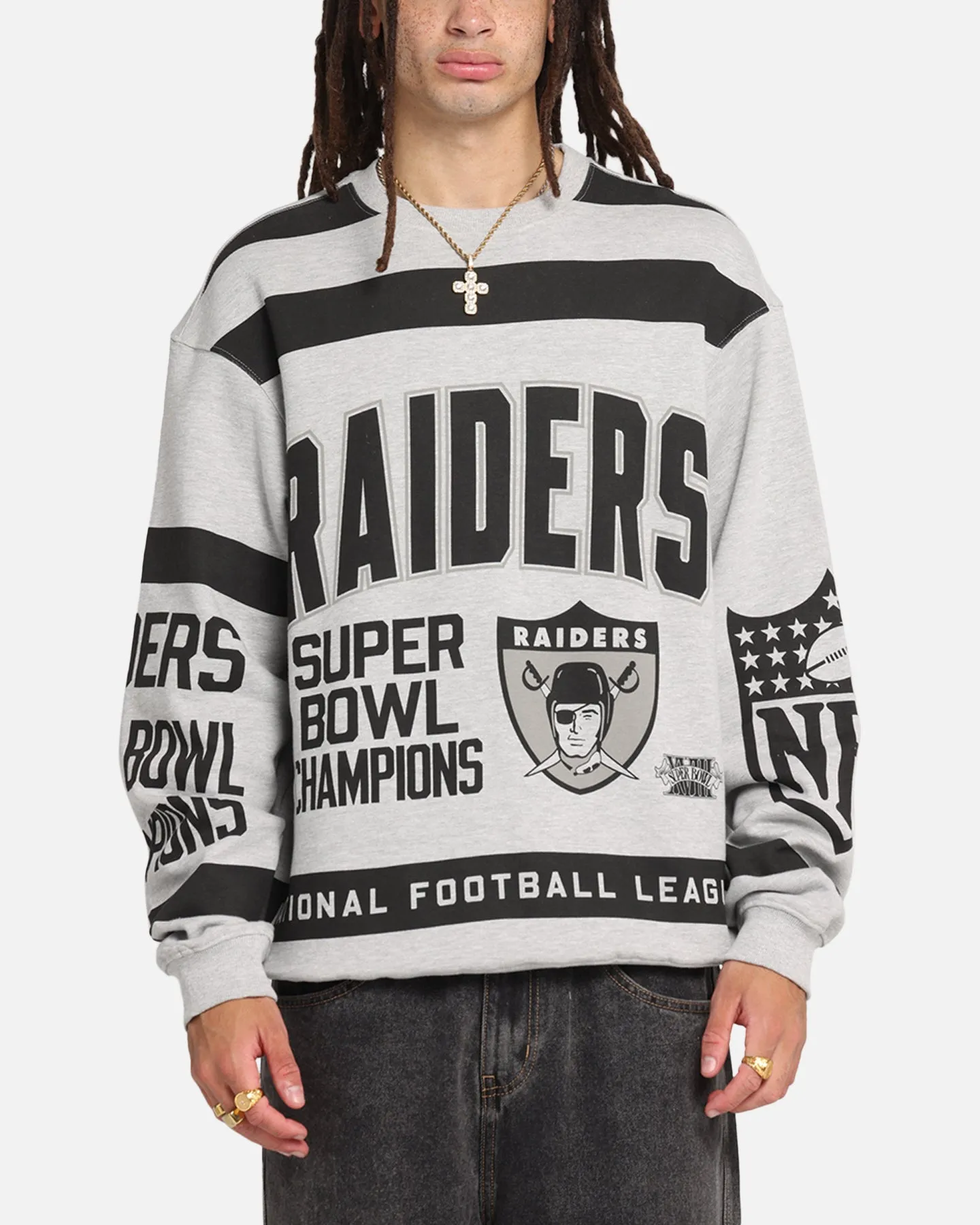Mitchell & Ness Las Vegas Raiders Letterform Crewneck Grey Marle/Official Team Color sold by Culture Kings
