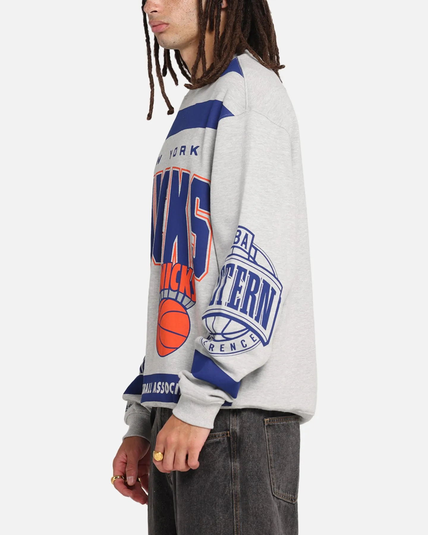 Mitchell & Ness New York Knicks Letterform Crewneck Grey Marle/Official Team Color sold by Culture Kings product image thumbnail 5