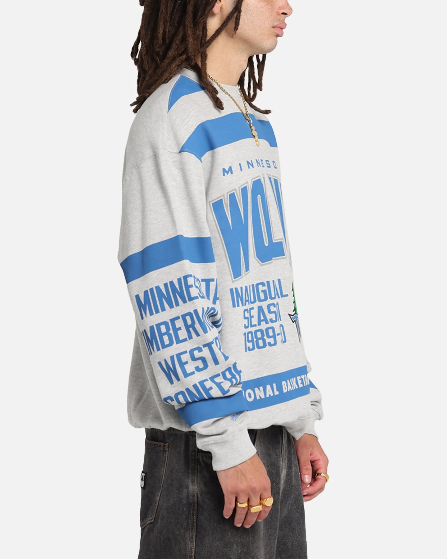 Mitchell & Ness Minnesota Timberwolves Letterform Crewneck Grey Marle/Official Team Color sold by Culture Kings product image thumbnail 4