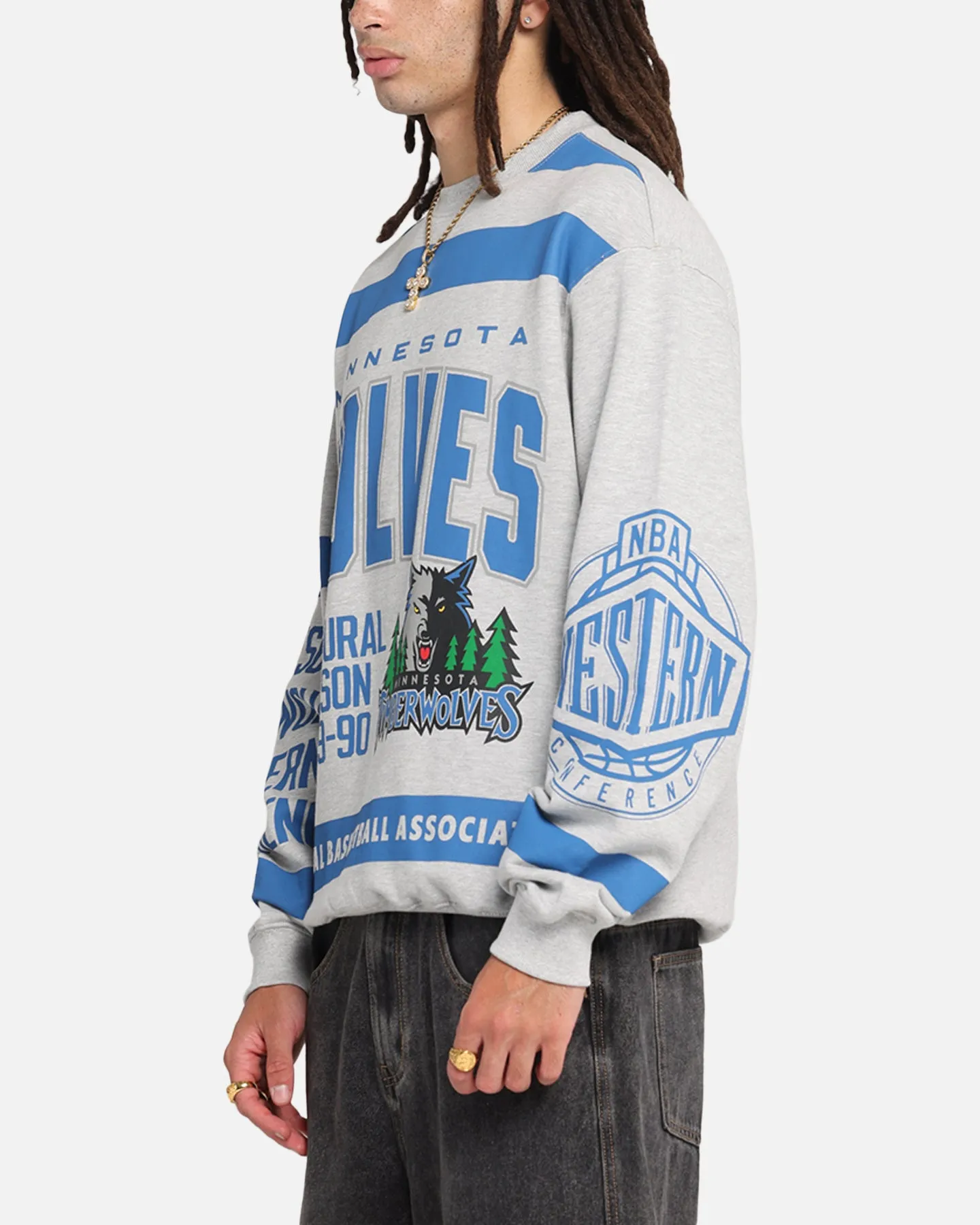 Mitchell & Ness Minnesota Timberwolves Letterform Crewneck Grey Marle/Official Team Color sold by Culture Kings product image thumbnail 5