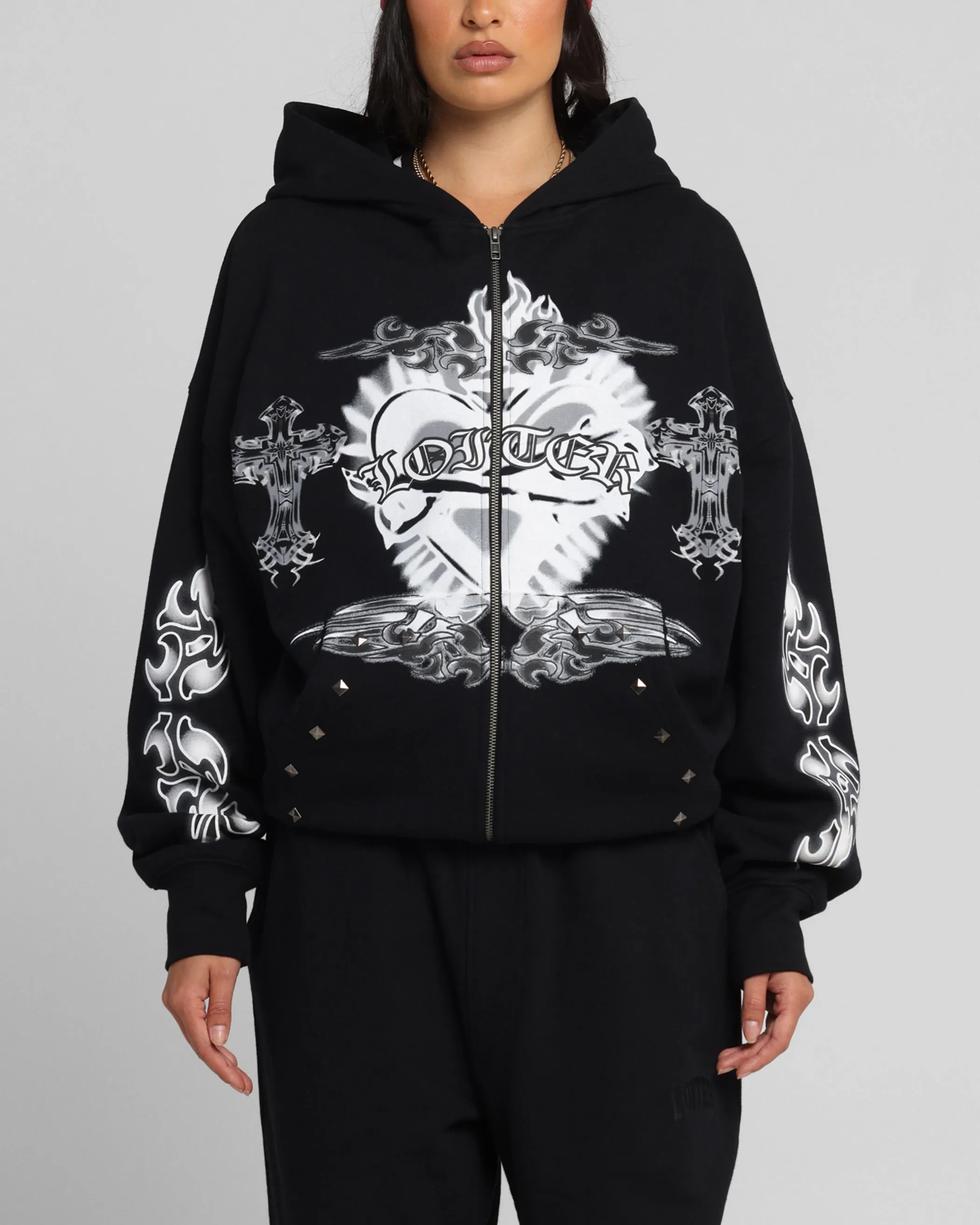 Loiter Hearts Zip Hoodie Black sold by Culture Kings