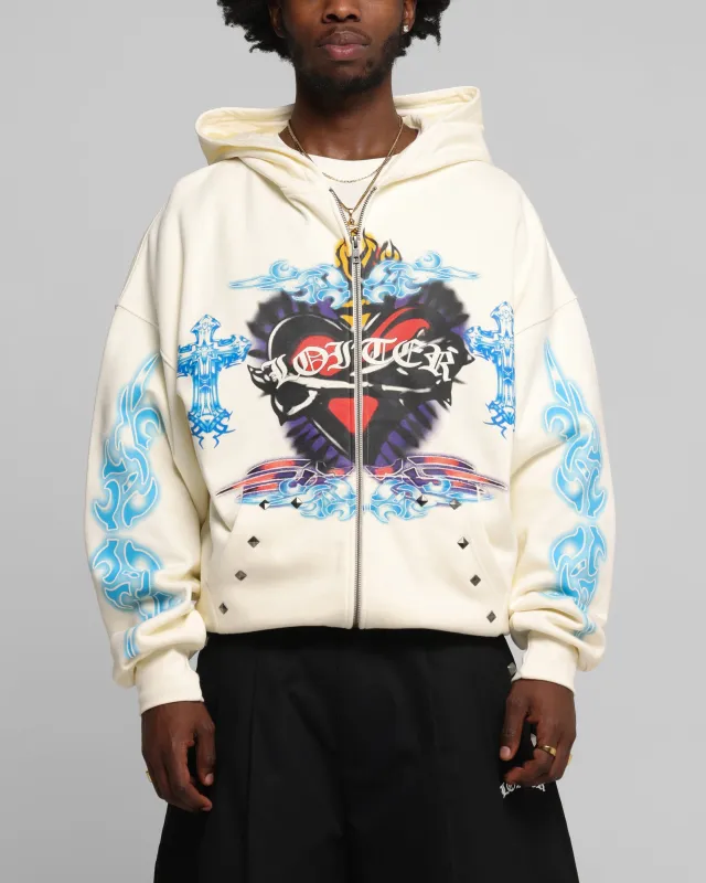 Loiter Hearts Zip Hoodie Off White sold by Culture Kings