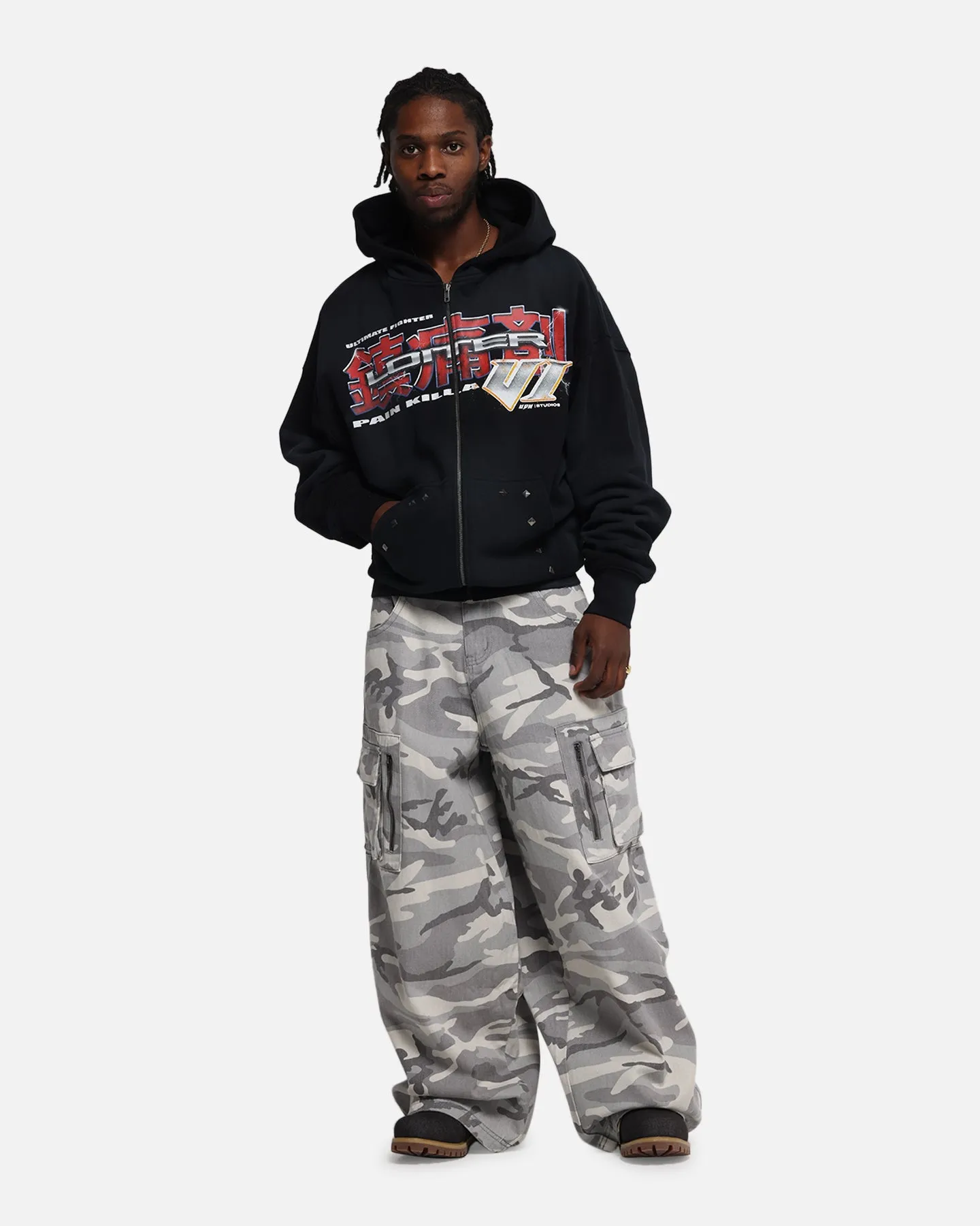 Loiter Fighter Zip Up Hoodie Washed Black sold by Culture Kings product image thumbnail 3