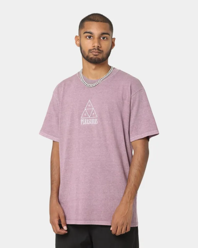 HUF X Pleasures Dyed Short Sleeve T-Shirt Purple sold by Culture Kings