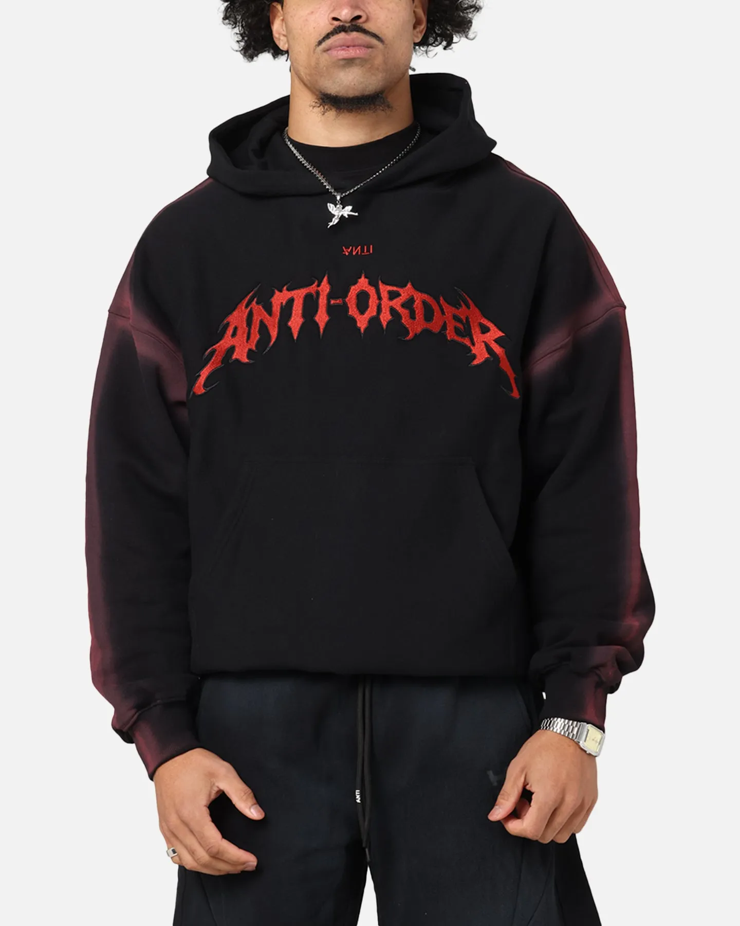 The Anti Order Mosh Boxy Hoodie Sunfade Black/Red sold by Culture Kings
