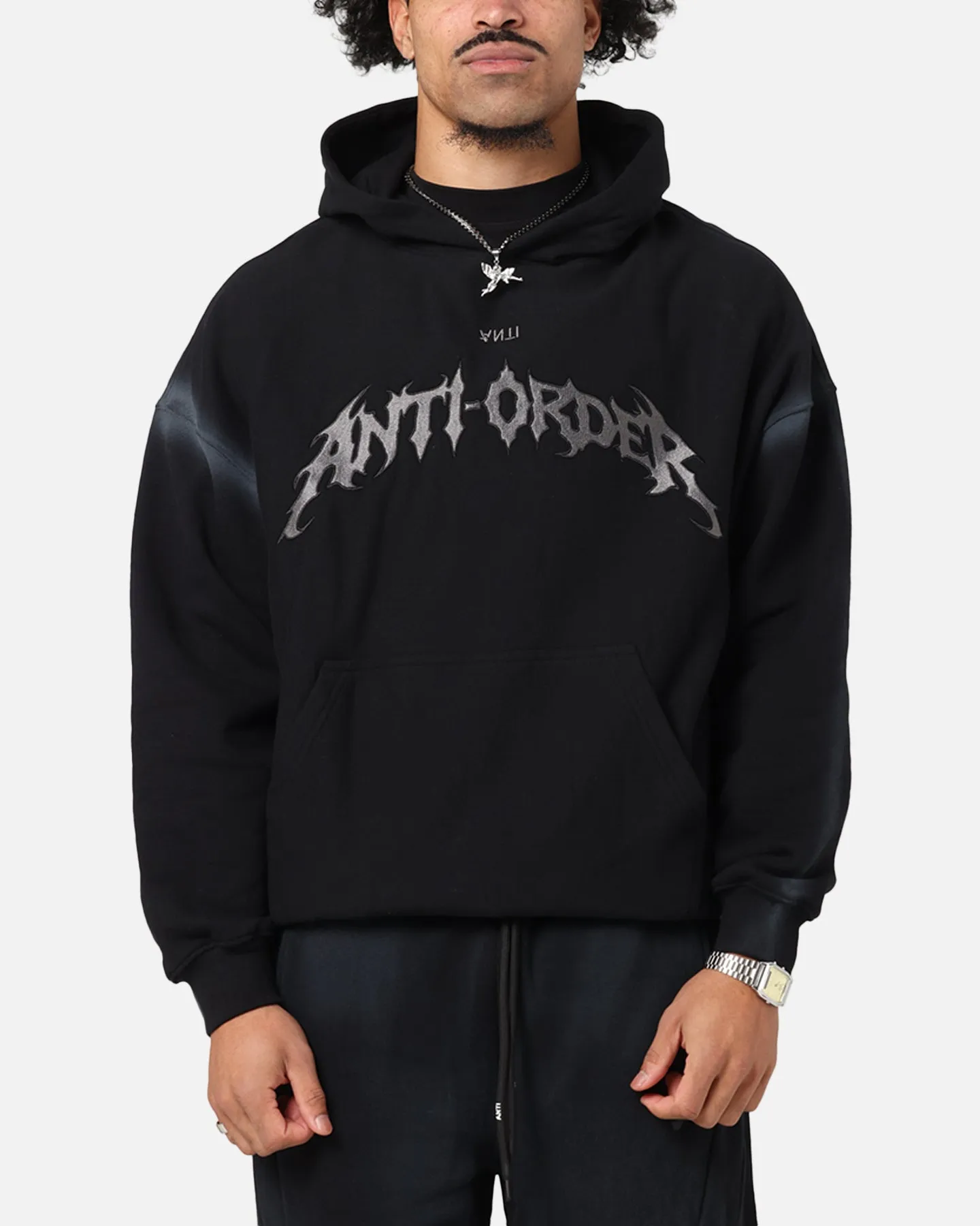 The Anti Order Mosh Boxy Hoodie Sunfade Black/Grey sold by Culture Kings