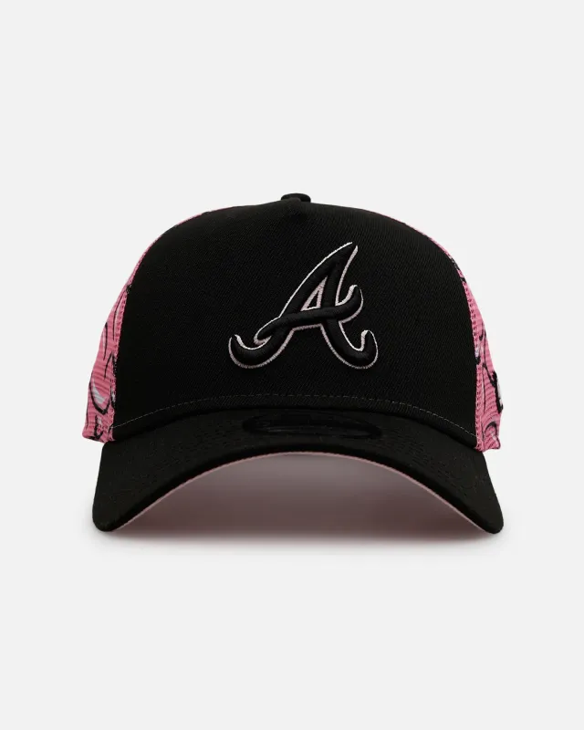 New Era Atlanta Braves 'Thoughtful' 9FORTY A-Frame Trucker Snapback Black/Pink sold by Culture Kings