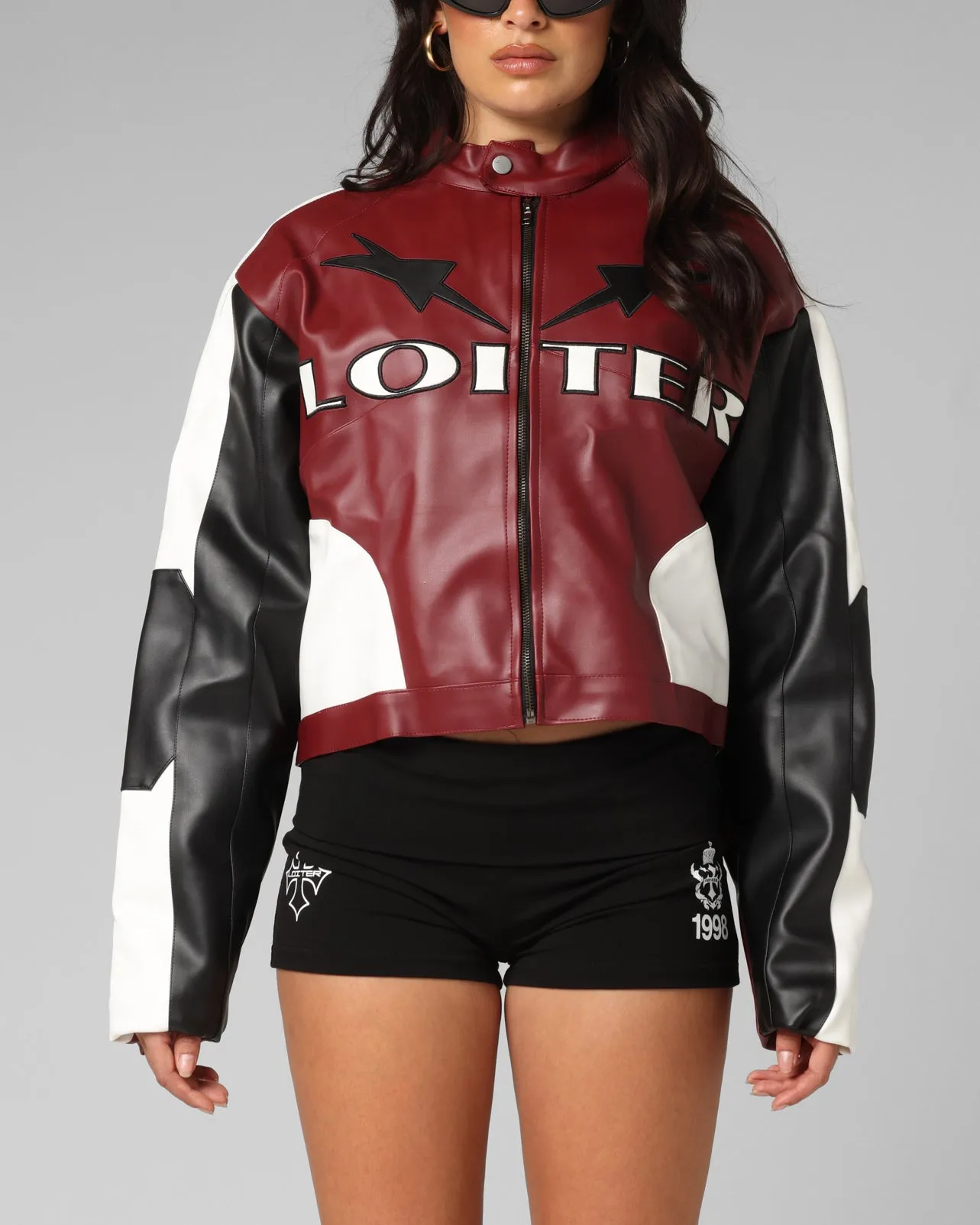 Loiter Women's Engine Cropped Vegan Leather Jacket Red sold by Culture Kings