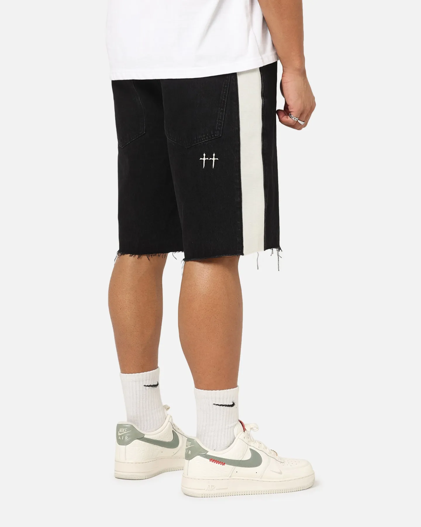 Saint Morta Amplus Sidewinder Denim Jort Shorts Black/Off White sold by Culture Kings