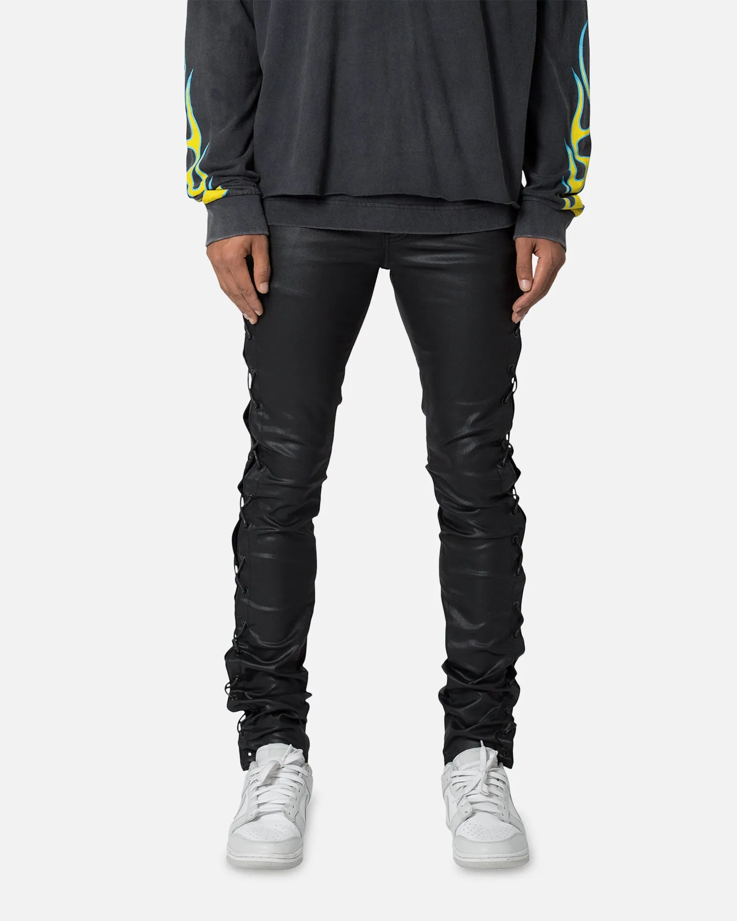 MNML X566 Skinny Leather Lace-Up Pants Black sold by Culture Kings