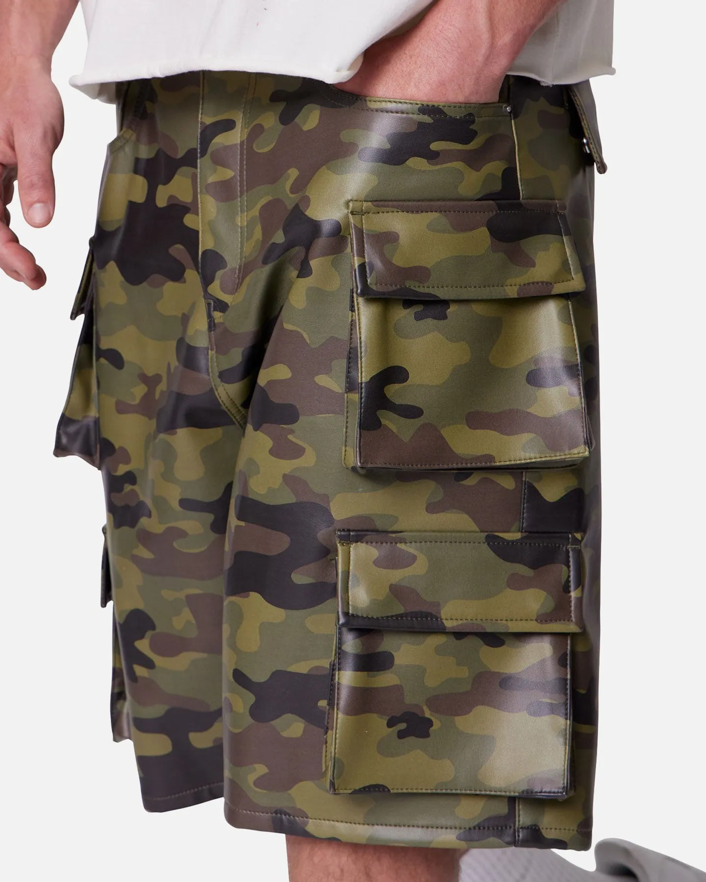 MNML Baggy Vegan Leather Cargo Shorts Camo sold by Culture Kings product image thumbnail 5