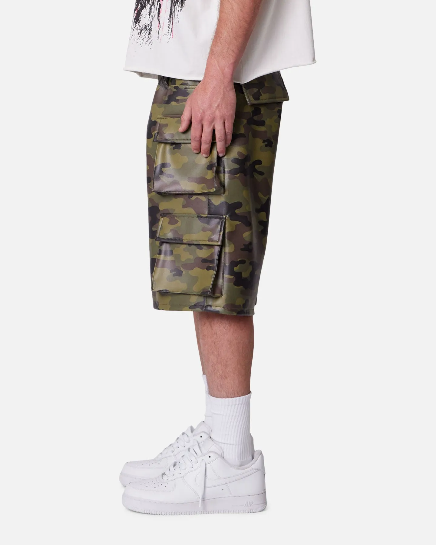 MNML Baggy Vegan Leather Cargo Shorts Camo sold by Culture Kings product image thumbnail 2