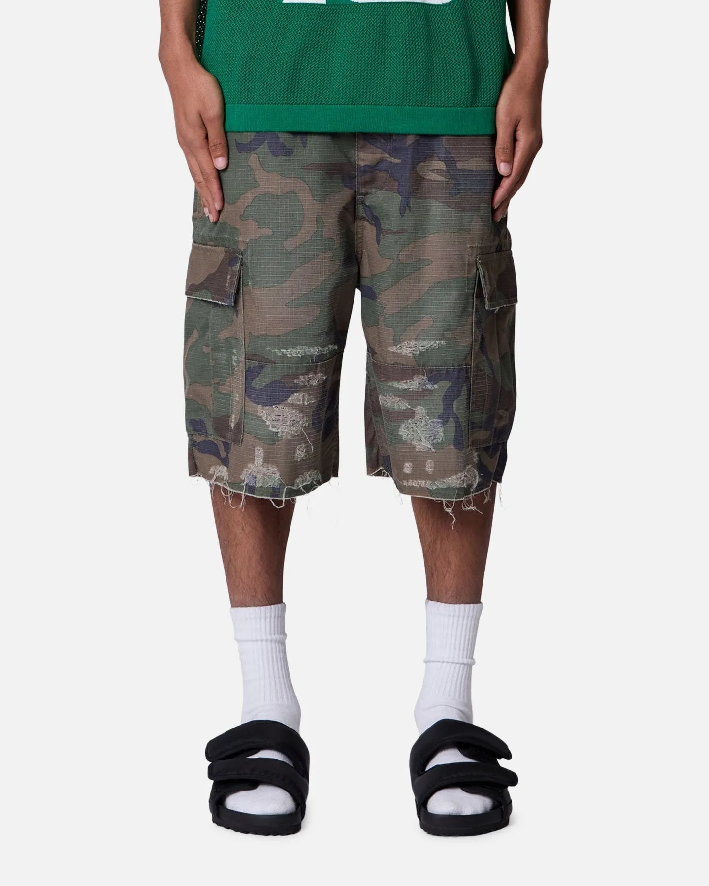 MNML Baggy Distressed Cargo Shorts Camo sold by Culture Kings
