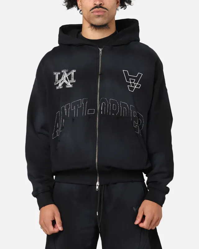 REVENGE Contrast Embroidered ジップ パーカー○関送無料○ Revenge Contrast Stitch Embroidered Zip Hoodie Navy/Silver