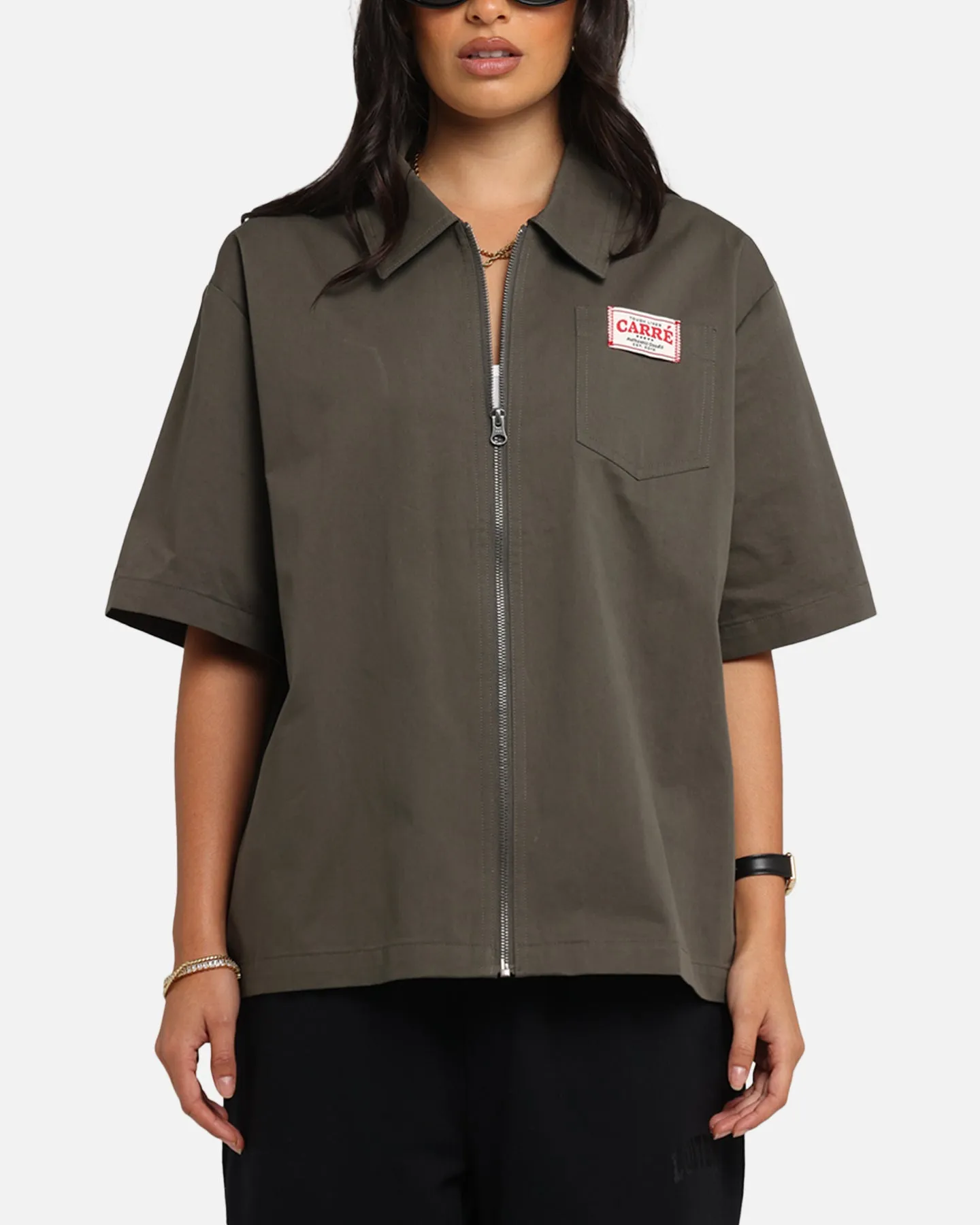 Carre Workwear Zip Up Shirt Khaki sold by Culture Kings