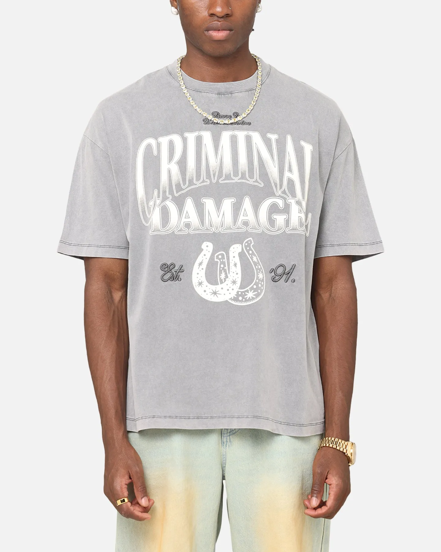 Criminal Damage Horseshoe T-Shirt Washed Black sold by Culture Kings