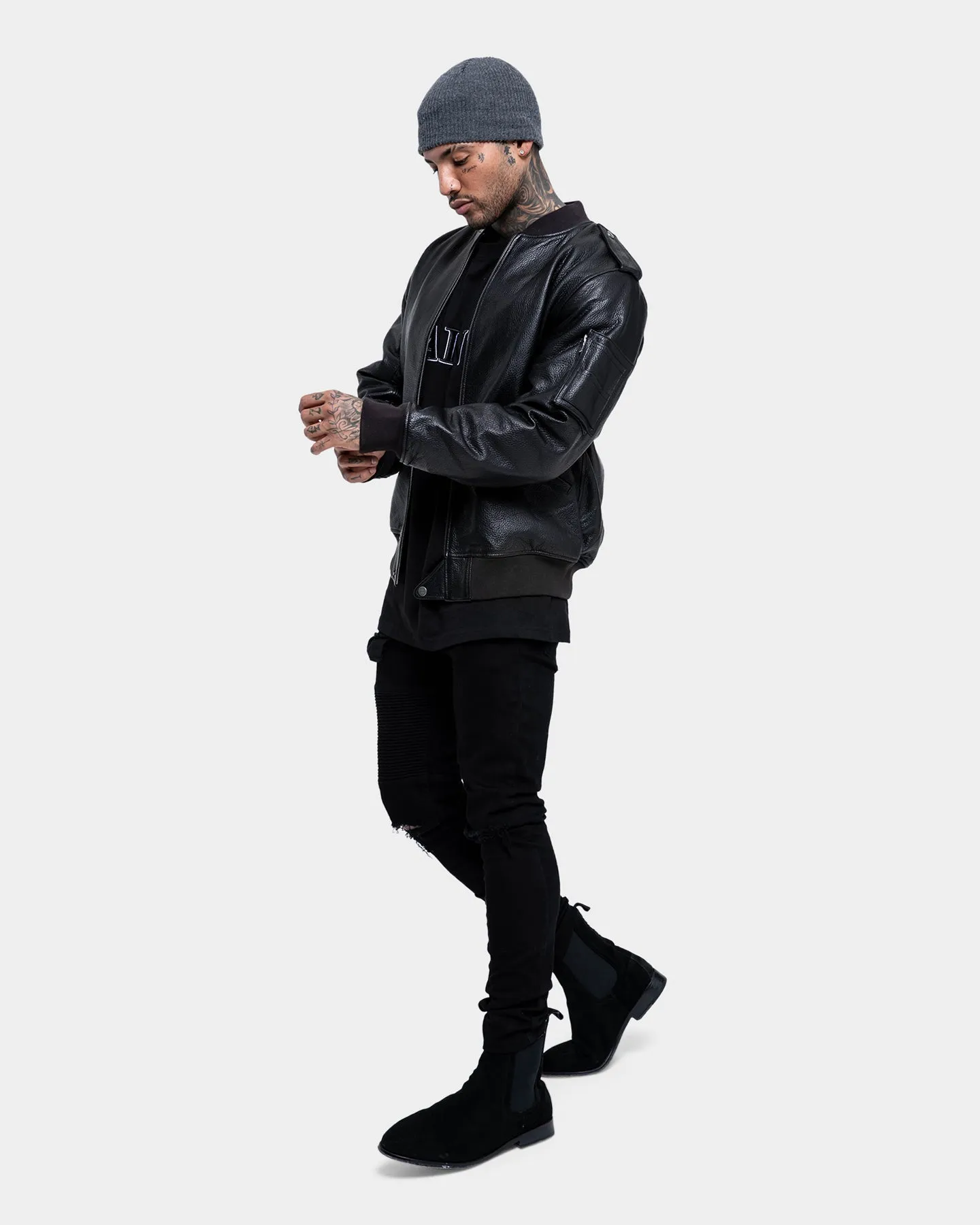Saint Morta Staten Leather Bomber Jacket Black sold by Culture Kings product image thumbnail 2