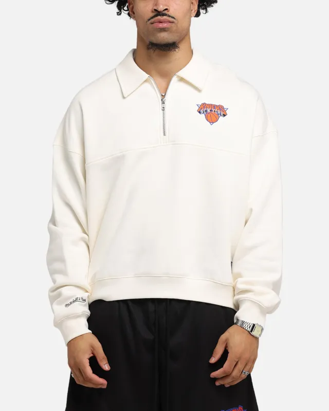 Mitchell & Ness New York Knicks Boxy Quarter Zip Crewneck Egret sold by Culture Kings