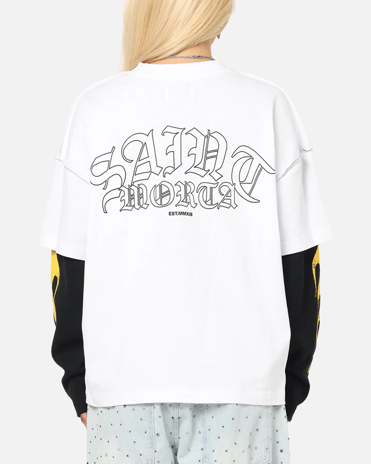 Saint Morta La Flame Long Sleeve T-Shirt White/Black sold by Culture Kings