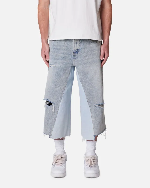 MNML Panelled Denim Shorts Light Blue Wash sold by Culture Kings