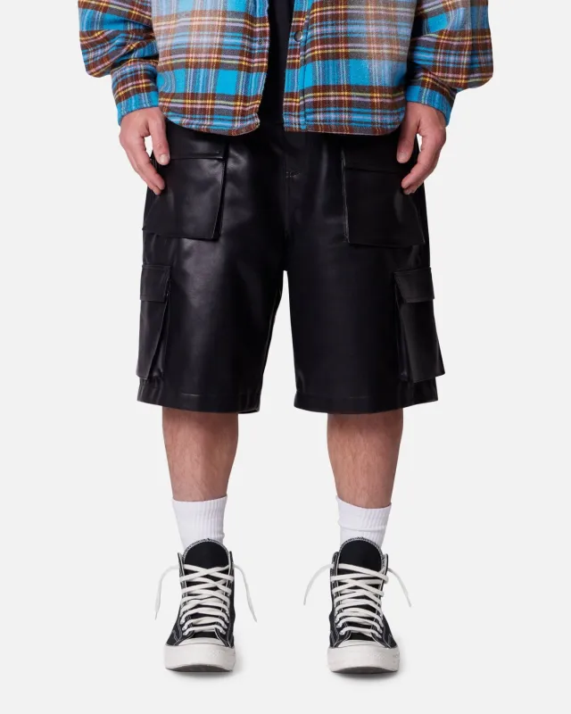 MNML Baggy Vegan Leather Cargo Shorts Black sold by Culture Kings