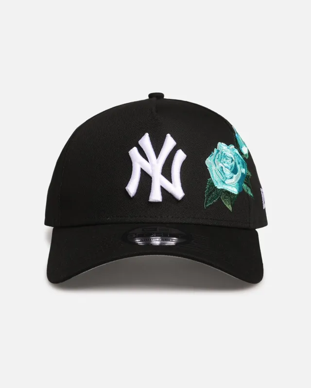New Era New York Yankees 'Aqua Rose Embroidery' 9FORTY A-Frame Snapback Black/Aqua sold by Culture Kings